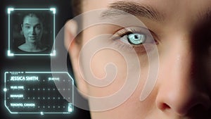 Face biometrical recognition system identify user personality app login closeup