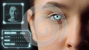 Face biometrical recognition system identify user personality app login closeup photo