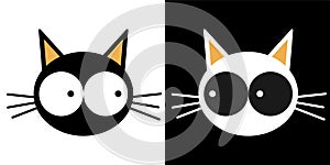 Face of a black cat and face of a white cat