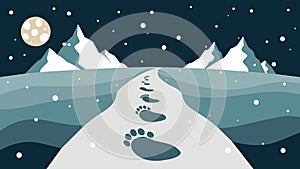 In the face of a blizzard footprints on a snowy trail symbolize the stoic journey through lifes storms.. Vector