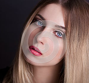 Face, blue eyes, black background, ombre hair!