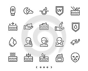 Face and body skin care line icon set