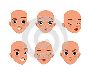 Face of boy and girl with different face expression set. Constructor for animation cartoon vector illustration