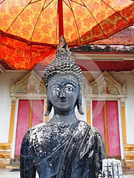 The face of a buddha.Head shot of buddha statue, Bangkok, Thailand. 8th May.2022