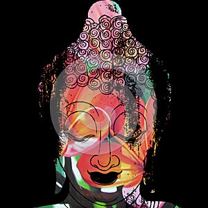 Face of Buddha illustration painting meditation