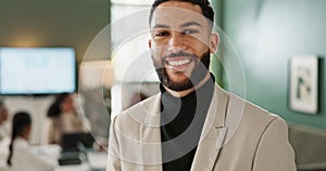 Face, business and man with tablet, financial advisor and smile with digital, connection and network. Portrait, person