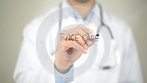 Face Care , Doctor writing on transparent screen
