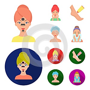 Face care, plastic surgery, face wiping, moisturizing the feet. Skin Care set collection icons in cartoon,flat style