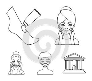 Face care, plastic surgery, face wiping, moisturizing the feet. Skin Care set collection icons in outline style vector
