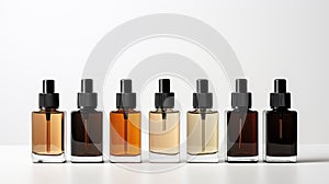 Face care and serum glass bottles over white background, face and body care concept