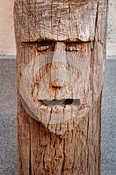 Face carved in the trunk of a tree representation of elemental