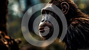 The Portrait of a caveman called Australopithecus Afarensis, an ancestor of the human kind, close up - AI generated photo