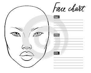 Face chart Blank. Makeup Artist Vector template.