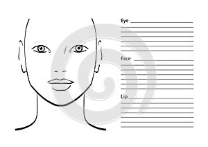 Face chart Makeup Artist Blank.