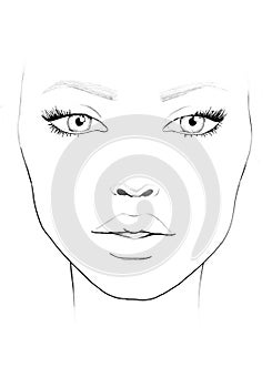 Face chart Makeup Artist Blank. Beautiful woman portrait. Face chart. Makeup Artist Blank. Template.