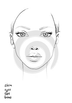 Face chart Makeup Artist Blank. Beautiful woman portrait. Face chart. Makeup Artist Blank. Template.