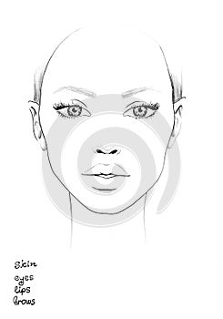 Face chart Makeup Artist Blank. Beautiful woman portrait. Face chart. Makeup Artist Blank. Template.