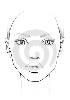 Face chart Makeup Artist Blank. Beautiful woman portrait. Face chart. Makeup Artist Blank. Template.