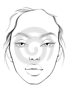 Face chart Makeup Artist Blank. Beautiful woman portrait. Face chart for Makeup. makeup Artist Blank. Template.