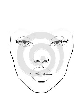 Face chart Makeup Artist Blank. Beautiful woman portrait. Face chart for Makeup. makeup Artist Blank. Template.