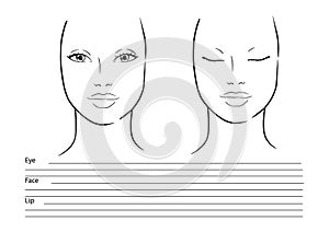 Face chart Makeup Artist Blank. Template. illustration.