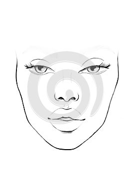 Face chart Makeup Artist Blank. Beautiful woman portrait. Face chart for Makeup. makeup Artist Blank. Template. photo