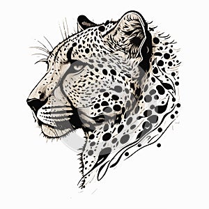 Face of a cheetah painted by hand on a white background tattoo.