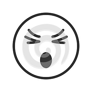 Face with confounded emotion, closed eyes, open mouth and scrunched mimicry. Dizzy, grumpy, unhappy, sad emoticon icon