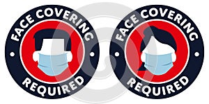 Face covering required icons sign covid-19 protection