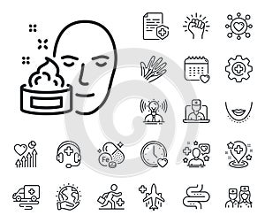 Face cream line icon. Skin care lotion sign. Online doctor, patient and medicine. Vector