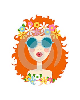 Face of cute girl with smile. Cartoon and flat style. Design element. White background. Vector illustration.