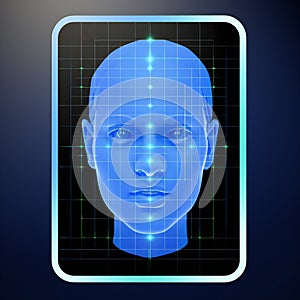 Face detection or recognition. Computer vision and artificial intelligence concept. Facial recognition. Face ID for man