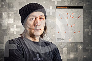 Face detection software recognizing a face of man photo