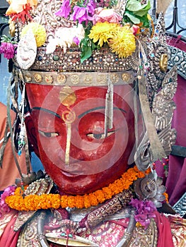 Face of Dipankar effigy, Pancha Dan festival, Bhaktapur, Nepal photo