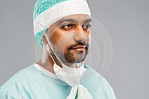 Face of doctor or surgeon with protective mask