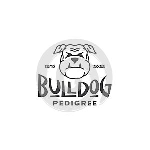 Face dog bulldog angry vintage line logo design