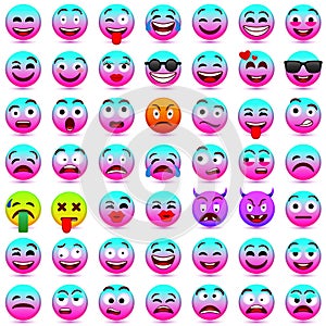 Face emotions. Facial expression. Vector illustration.Pink and blue smileys 2018.
