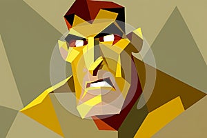 The face of an evil man made of geometric lines, a cartoon.