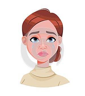 Face expression of brown haired woman, crying