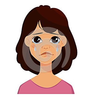 Face expression of a cute woman, crying