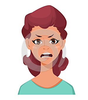 Face expression of a woman - anger. Female emotions.
