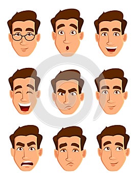 Face expressions of a man. Different male emotions set.