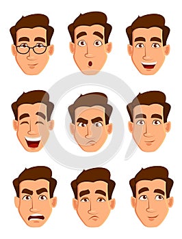 Face expressions of a man. Different male emotions set. photo