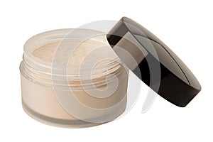 Face friable powder box case cosmetic on white background with clipping path