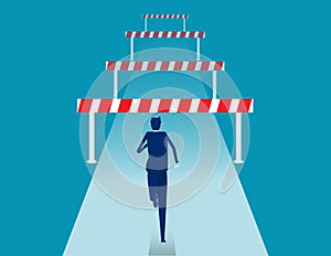 Face front of many obstacles. Barriers on the way to success concept. Flat vector cartoon style photo