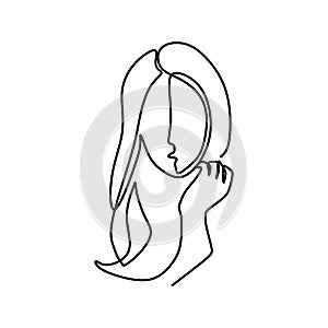 Face girl abstract continuous one line drawing minimalism isolated on white background