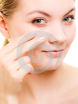 Face girl with healthy pure complexion. Skin care.
