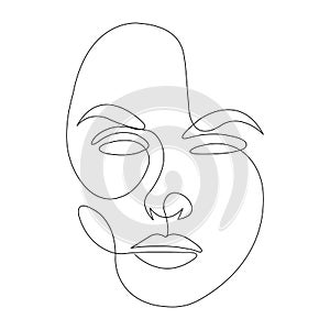 Face of the girl with a peaceful look is drawn with one line. Concept of calmness, tenderness, femininity