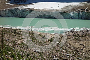 The face of a glacier with pretty striations.