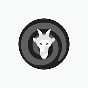 Face goat isolated on black circle - goat, sheep, lamb logo emblem or button icon silhouette - mammal, animal vector icon